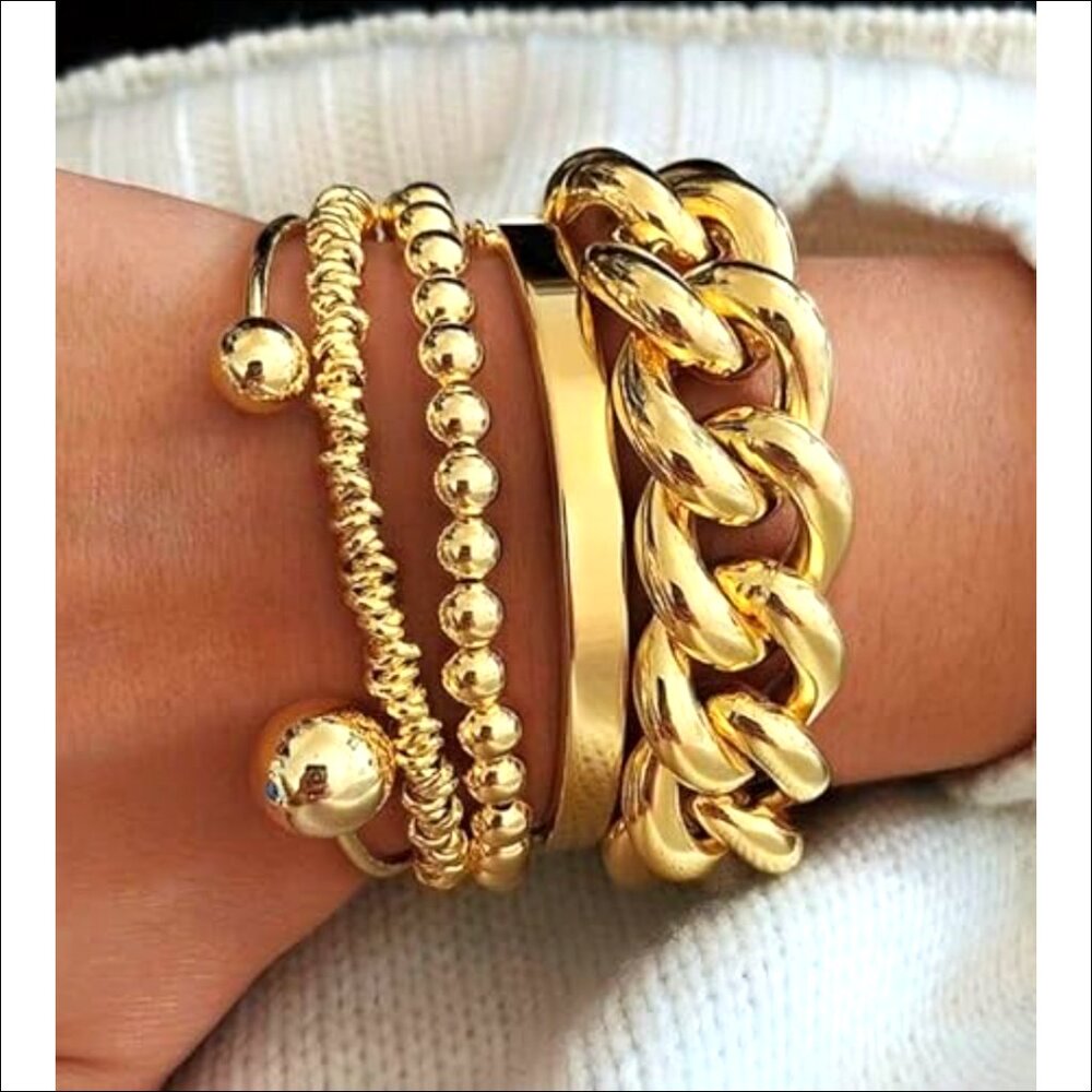 5-Piece Adjustable Stackable Bracelet Set, Chunky… - image 2